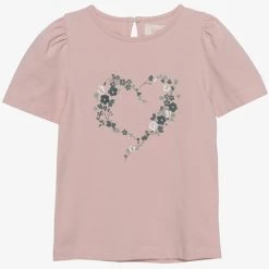 Creamie Mädchen-T-Shirt Herz Blumenranke Altrosa
