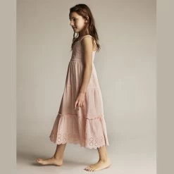 Creamie Mädchen-Träger-Kleid Rosa Loch-Stickerei
