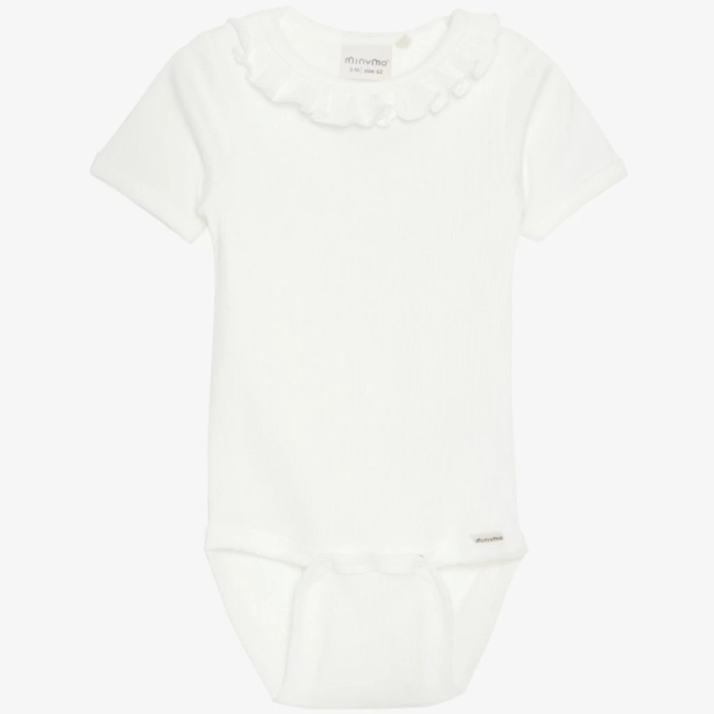 Minymo Baby-Ripp-Body Rüsche Weiß 3 Minymo Baby-Ripp-Body Rüsche Weiß