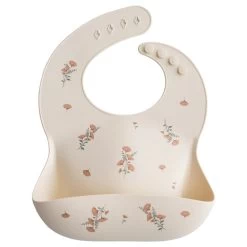 Mushie Baby-Lätzchen Silikon Mit Auffangschale Rosa Blumen